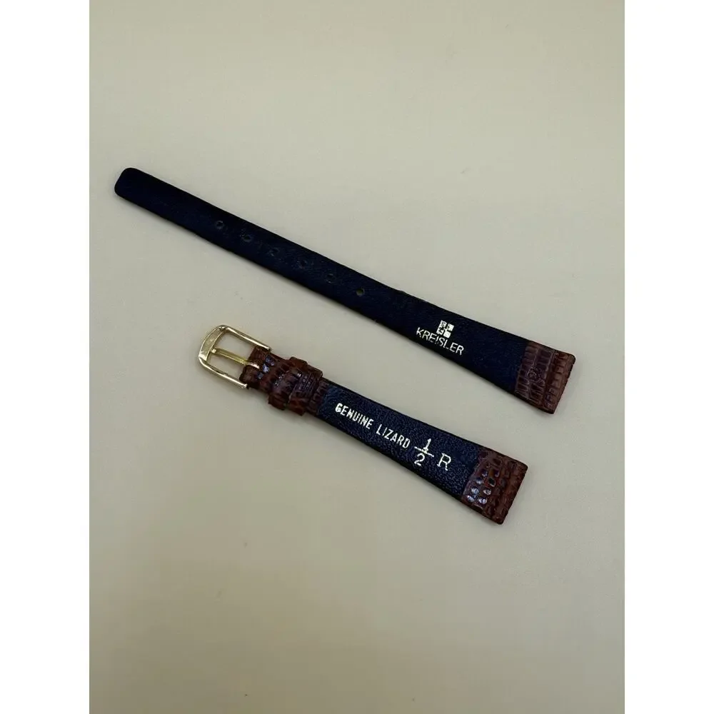13mm KREISLER Genuine LIZARD Tan NOS Vintage Watch Band & Gold-Tone Buckle